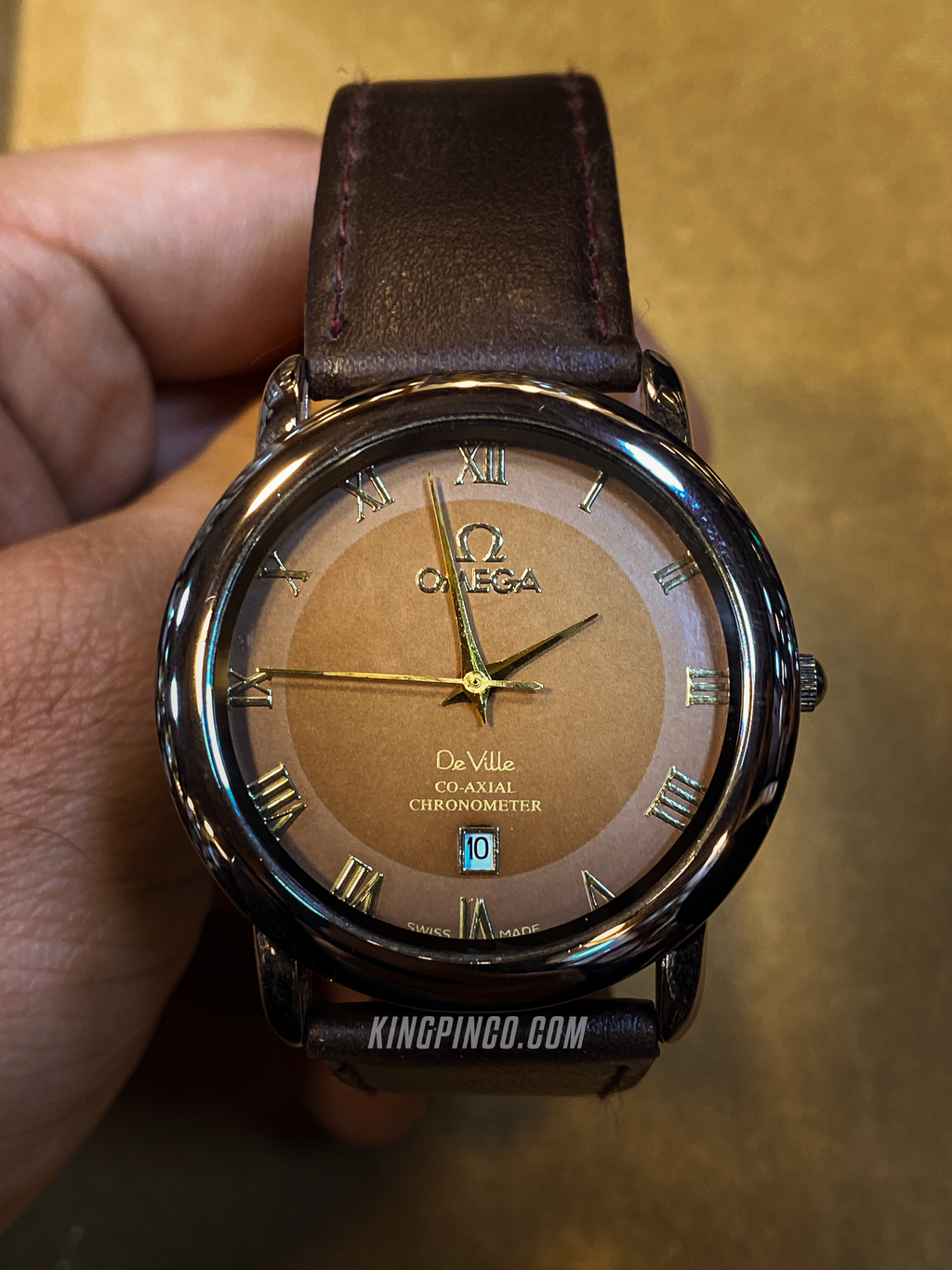 Omega Leather Strap Watch – Hazel Dial